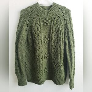 J.Crew Cable-knit pointelle sweater with popcorn flowers